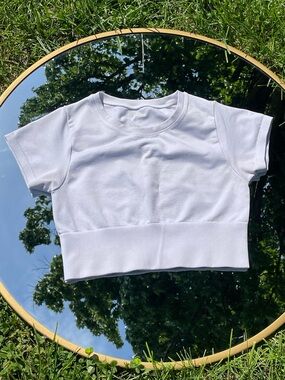 White Short Sleeve Crop Tee - Women's Casual Crewneck